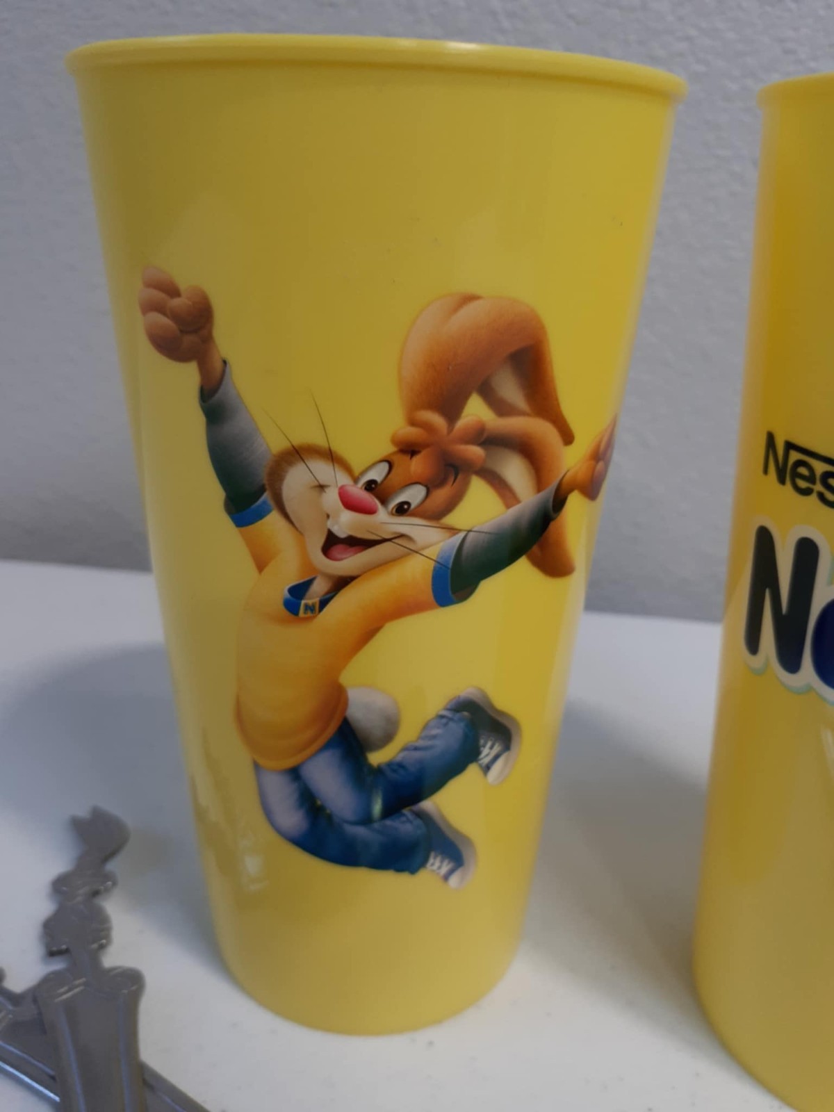 Nestle Nesquik Yellow Tumbler Set of 2 with Stainless Spoons Rabbit Print