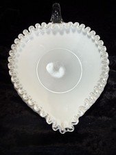 Vintage Fenton Silver Crest Candy Dish Heart Shaped Ruffled Edge Clear Handle