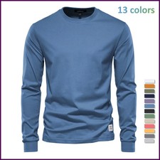 Solid Color Cotton T Shirt Men Casual O-neck Long Sleeved Mens Tshirts