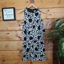 LOFT Floral Cape Top Tiered Split Back Dress Black Pleats Sleeveless Petite Sz 2