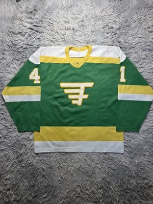 Maillot vintage Harlem Hockey Vert Jaune Blanc Logo Brodé Usa Style 90s - Photo 1/4