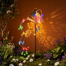 Solar Watering Can Light Fairy Garden Outdoor Kettle butterfly Christmas decor