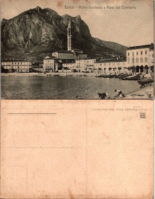 Lecco Porto Garibaldi Italy Vintage Postcard Unposted Scenic Lakefront Sepia