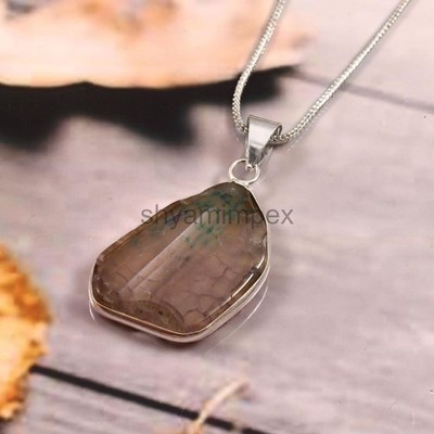 Natural Dragon Vein Agate Freeform Pendant Necklace 925 Sterling Silver    2425