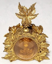Antique French Perfume Holder Gold Brass & Glass Leaves Baroque Rococo Vanity B