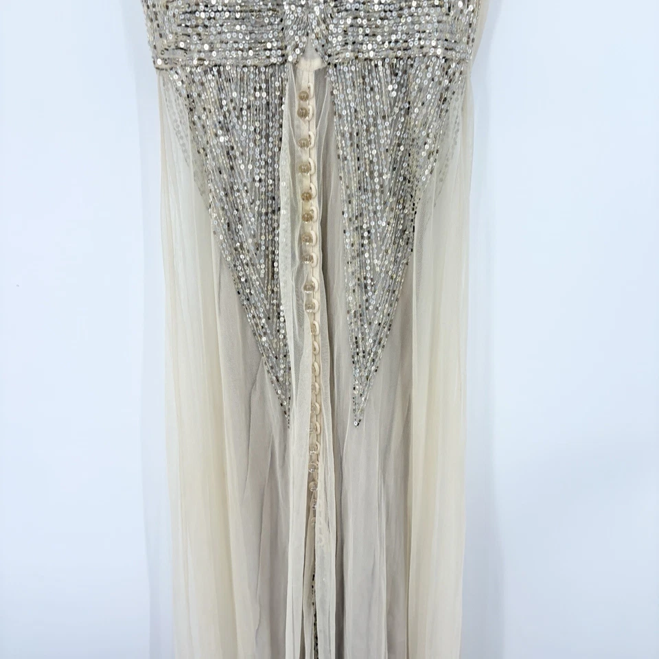 Vintage Y2K Anna Sui Gown 0 Fairy Beaded Babydoll Silk Mesh Ethereal Prom Dress - Image 3 of 4