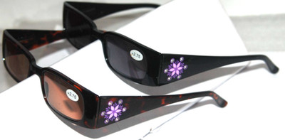 2 Tint Reading Glasses Lady fashion Snowflake with crystals design power +2.75