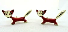 Vintage Fox Enameled Bullet Back Cufflinks Red & Gold