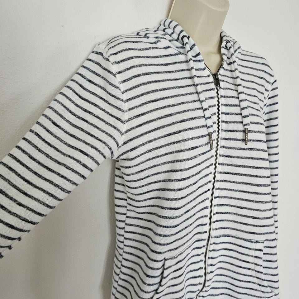 Roxy Y2K White Gray Striped Hoodie Jacket Sz L Lightweight Fall Full Zip-Up - Image 2 of 4