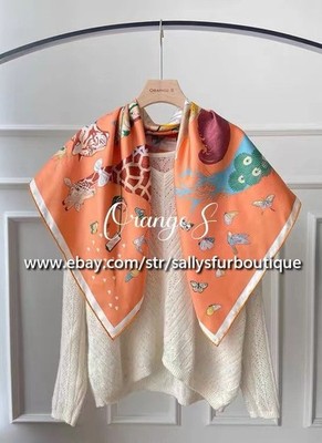 Sallys Heavy 18 Momme Twill Silk Wrap Scarf Circus Print 2 Face Square Shawl 35''