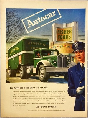 Autocar Trucks ''Big Payloads make Low Costs Per Mile'' Vintage Print Ad 1946