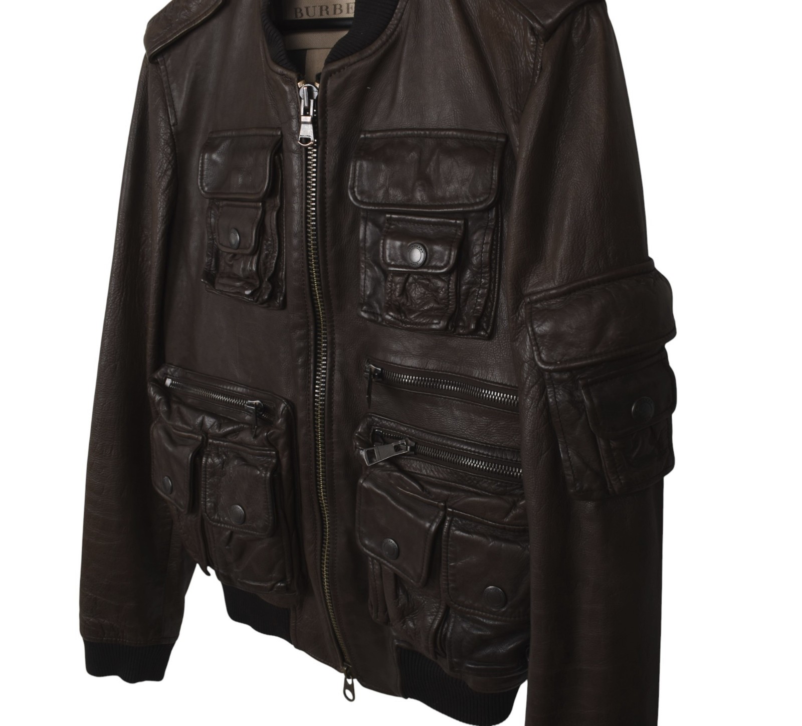 Vintage Burberry Brit Men's Leather Jacket, Multi Pocket, Medium image 5