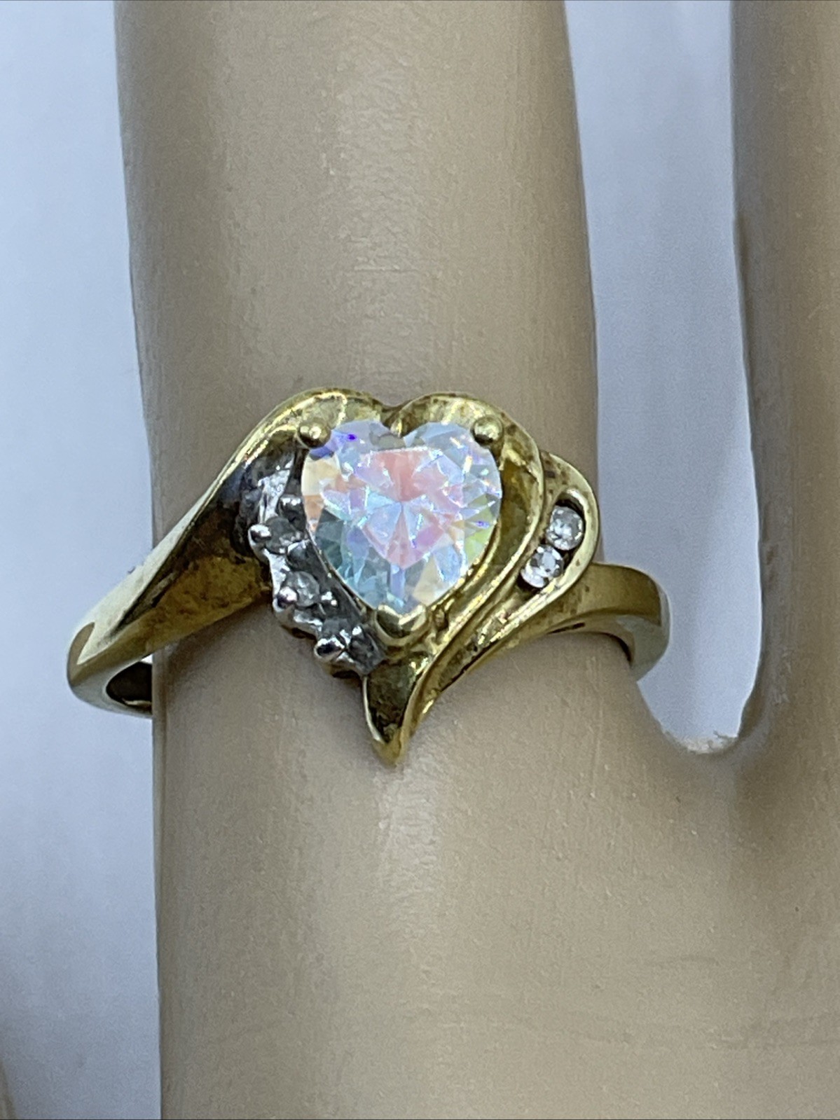 VINTAGE HANDMADE Solid 10K Yellow Ring Mystic CZ … - image 11