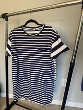 Gap Womens Large T Shirt Dress Navy Blue Off White Stripe Cotton Nautical