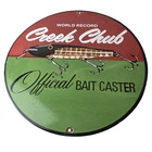 Vintage Creek Chub Bait Caster Sign - Lures Cabin Fishing Porcelain Gas Oil Sign