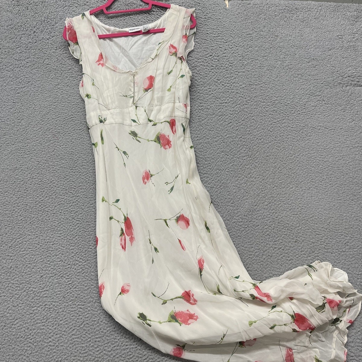 Cottagecore Dress Womens 6 White Floral Milkmaid Fairy Whimsical Ruffle  Maxi | eBay