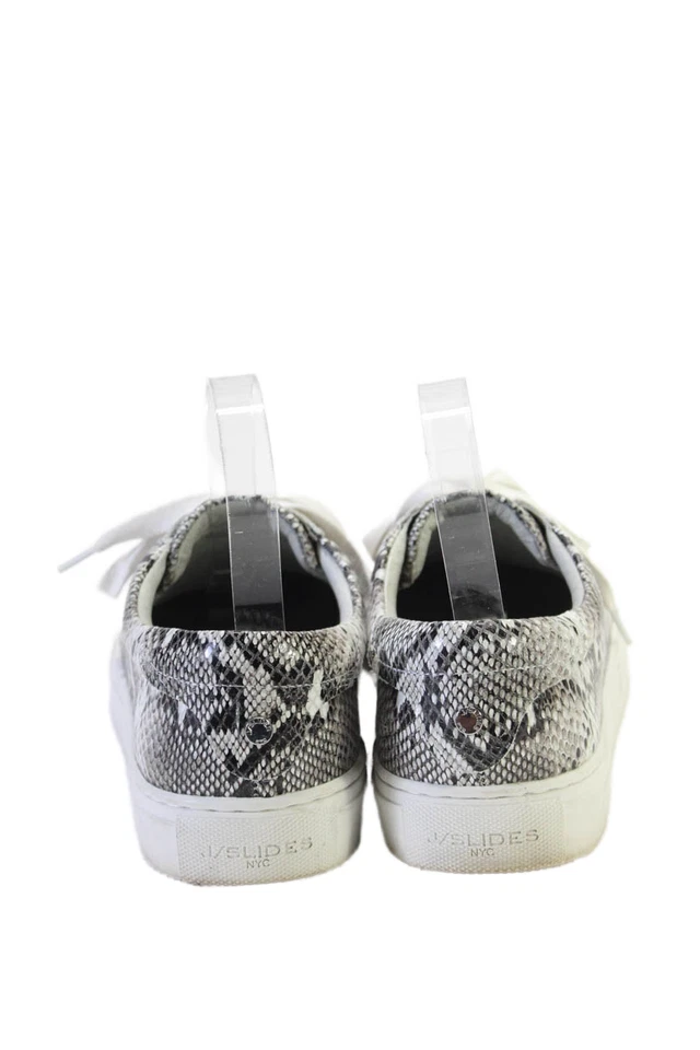 J/Slides Womens Leather Snakeskin Print Low Top Lace Up Sneakers Gray Size 8.5 - Image 3 of 4