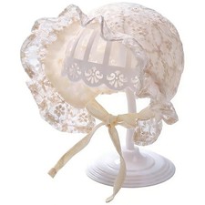 Baby Girl Cotton Lace Christening Bonnet Court Cap for 6-12 Months Beige