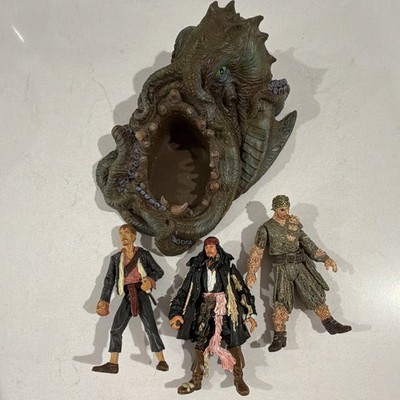 Pirates of the Caribbean Jack Sparrow Figures Lot w/ Kraken Monster Plastic
