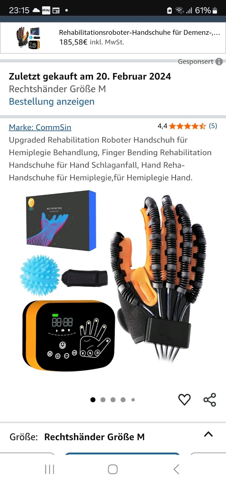 Reha Handschuhe Therapie Hand PARESE RECHTS Physiotherapie