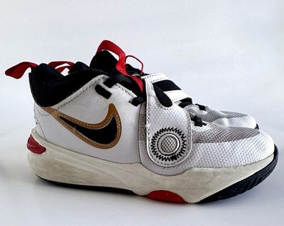 Kids Nike Team Hustle D 11 White/Gold/Red/Black Basketball Sneakers, 13C