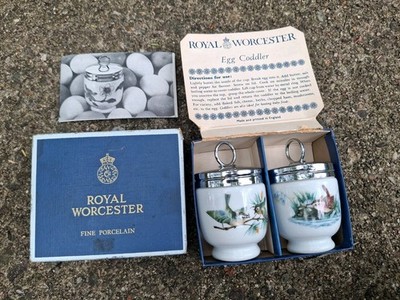 Royal Worcester Porcelain 2 Variety Bird Egg Coddler Original Box+Recipe Booklet