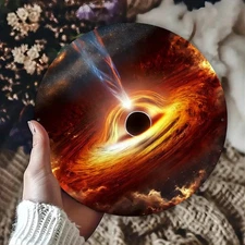 1pc Large 7.8-Inch Round Black Hole Wall Decor - Universe Art with Orange, Black