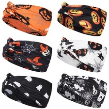 6 Pack Halloween Twist Knot Headbands for Women Soft Stretchy Wide Elastic Pu...
