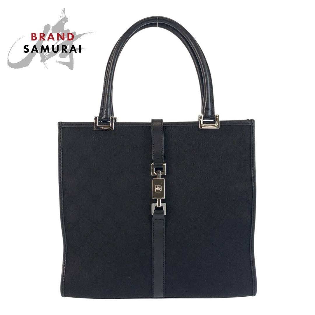 GUCCI Jackie Bag Black Canvas Leather Silver Hardware Used