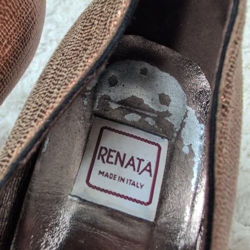 Renata Bronze Herringbone High Heel Shoes Peep Toe Made In Italy EU41 UK8 Vtg - Picture 9 of 13