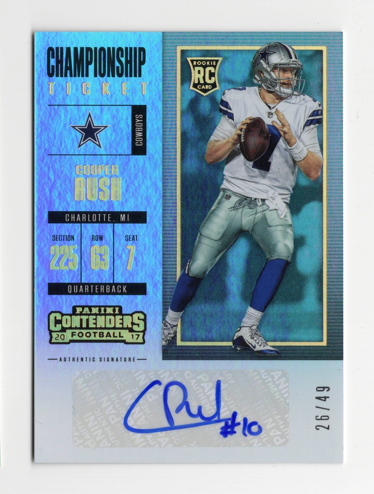 COOPER RUSH - 2017 Contenders Championship Rookie Ticket /49 Auto Dallas Cowboys