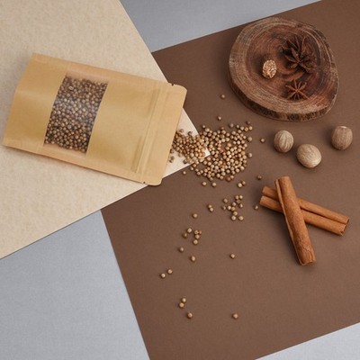 Kraft Paper Stand Up Pouch Clear Window Sealable for Zip Food Pack Lock Bag