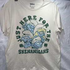 NEW, THE SMURFS JUST HERE FOR THE SHENANIGANS Graphic MENS TEE, SIZE XL 71