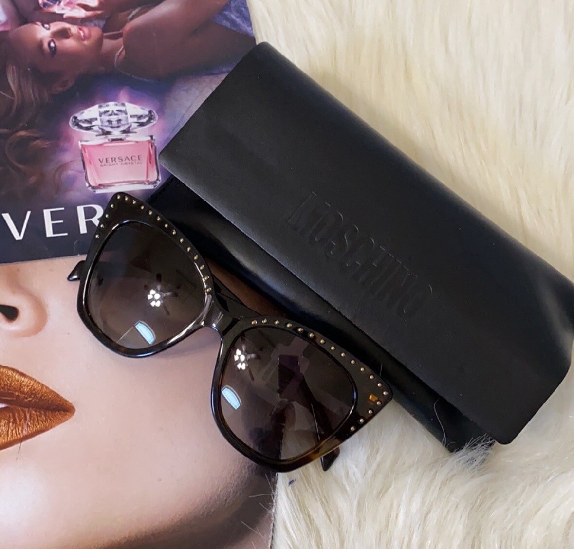 NWT MOSCHINO Turtoise Studded Cat Eye Sunglasses | eBay