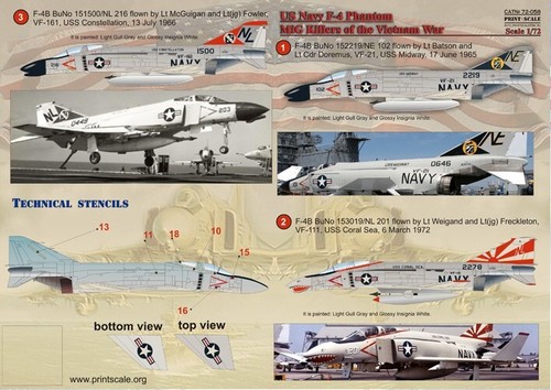 US NAVY F-4 Phantom Mig Killers Part 1 Decals 1:72 PS 72-058 for Aircraft model - Picture 2 of 3