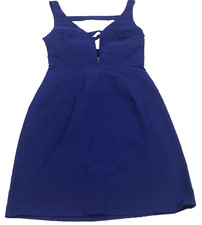 Solemio Los Angeles Womens Sleeveless Dress Sz S Blue Stretch V-Neck Open Back