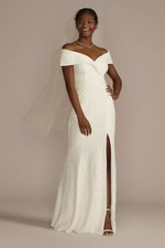 DB Studio Cuffed Off-The-Shoulder Lace Sheath Gown Ivory Size 0 Style #DB1531
