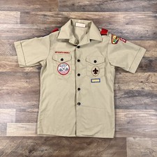 Boy Scouts Shirt Large Beige Youth Uniform BSA Short Sleeve Vintage