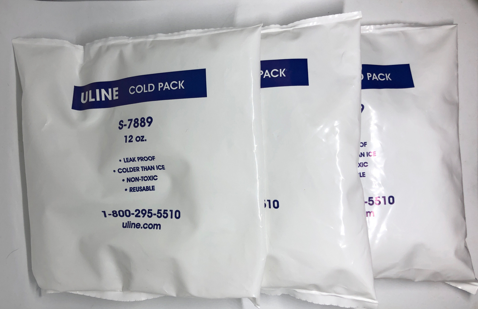 Set Of 3 Uline Cold Pack Ice Packs Reusable Leak Proof Dry Ice 12oz Non