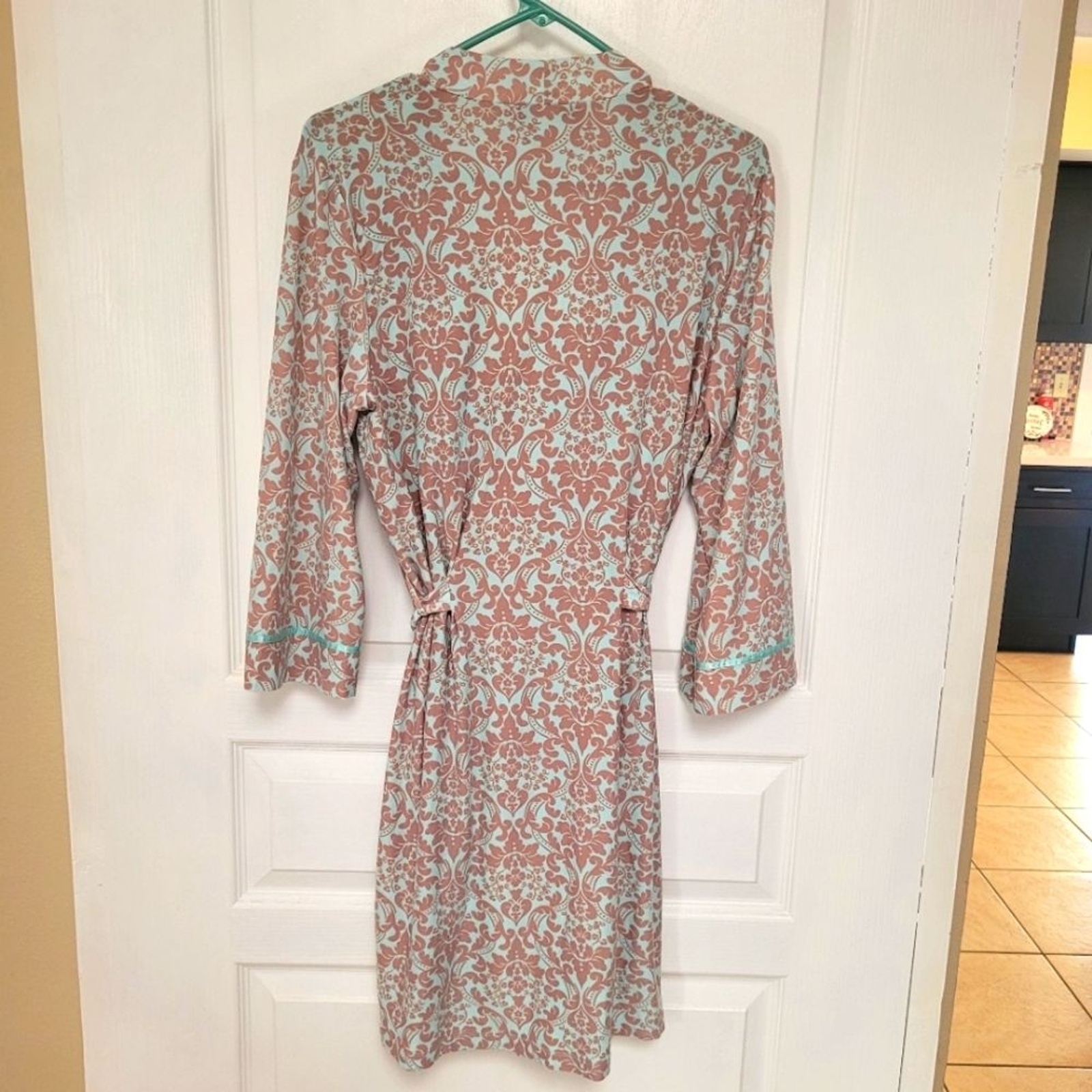 Studio Donatella  Women's Nightgown And Robe Sz M Floral Embellished Blue & Tan