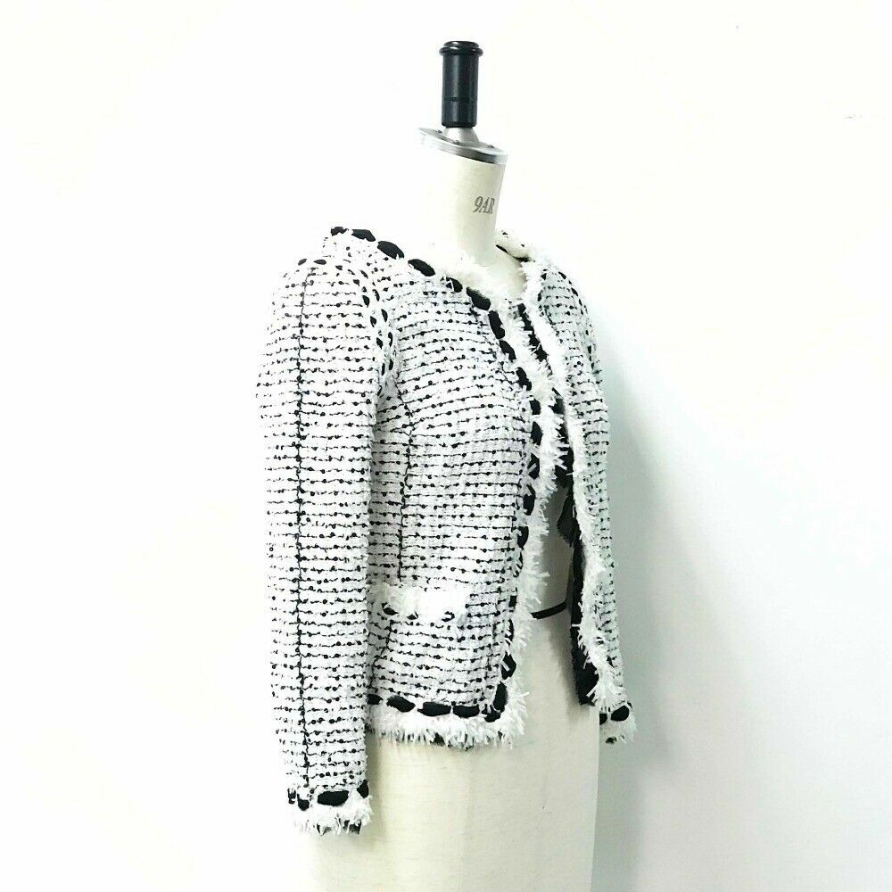 CHANEL Short length sequins 05P Women's jacket White x Black tweed