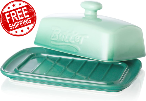 Large Porcelain Butter Dish with Lid, Classic Matte Butter Keeper for Counterto - Picture 2 of 12
