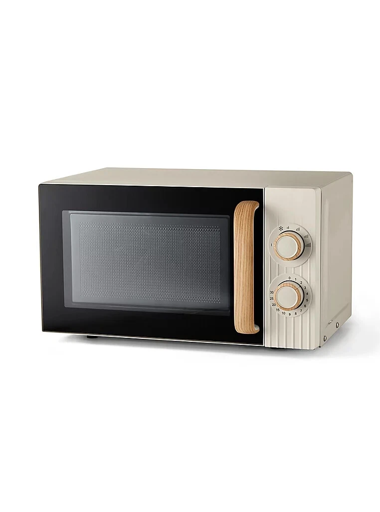 Cream Scandi 17L Manual Microwave 700W with Wood-Effect | Stylish