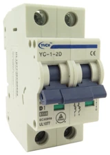YuCo YC-1-2D Miniature Din Rail Circuit Breaker D-Curve 1-Amp 2P 480VAC 220VDC