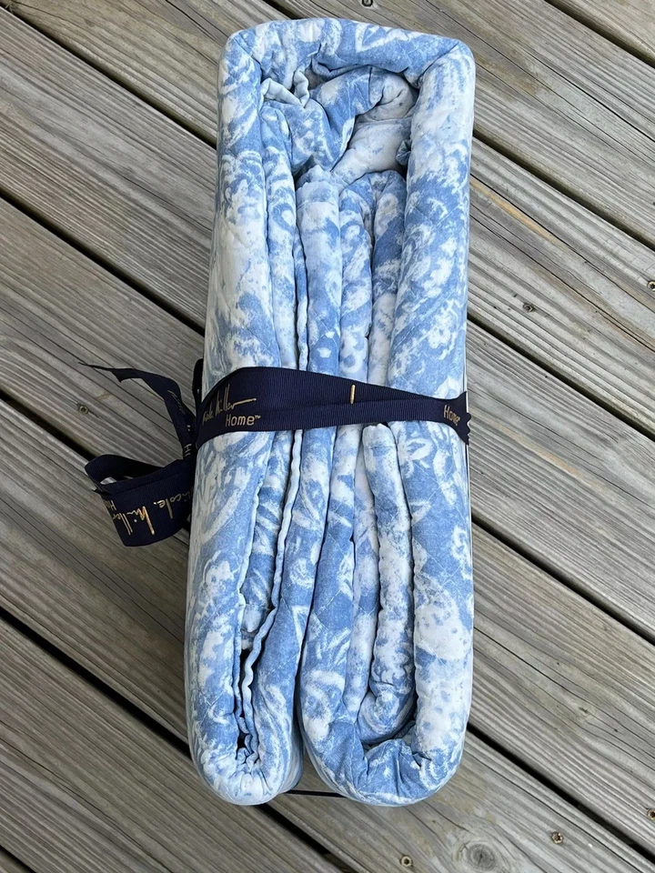 Nicole Miller Azul Blanco KING Algodón Edredón Paisley Acuarela Juego de 2 Fundas Nuevo Foto 3 de 4