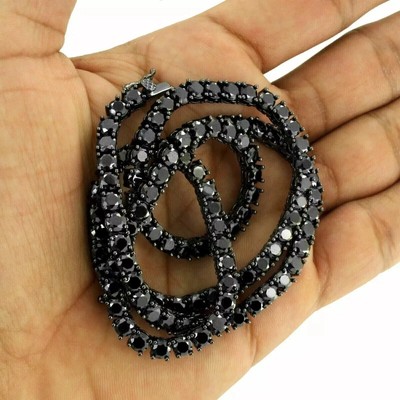25Ct Round Lab Created Black Diamond Men's Tennis Necklace 14K Black Gold Finish