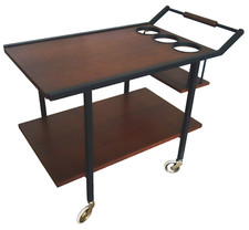 Servierwagen Barwagen Teewagen Messingrollen Teak Mid Century 50er 60er fahrbar
