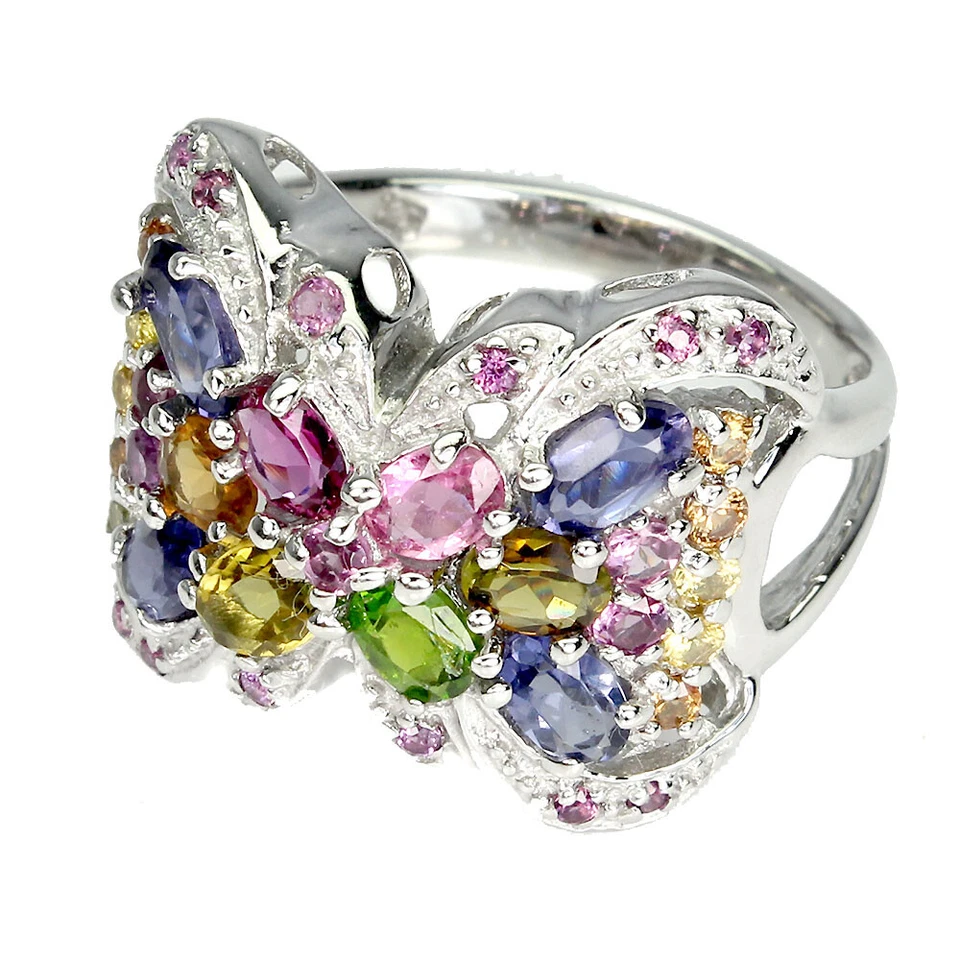 Anel de prata esterlina 925 oval iolita rodolita safira turmalina pedra preciosa tamanho 8 - Imagem 3 de 4