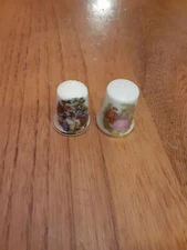 2 Vtg Courting Couple Bone China England And Japan Thimble Lot