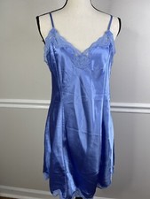 Delicates Vintage MLingerie Slip Dress Nightgown Liquid Satin Blue Women's